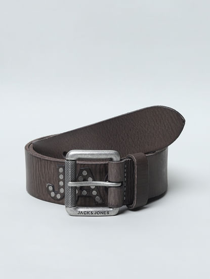 Brown Studded Logo Leather Belt