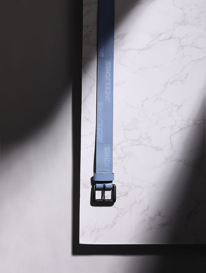 Blue Textured Logo Leather Belt