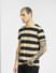 Beige Striped Crew Neck T-shirt_398227+3
