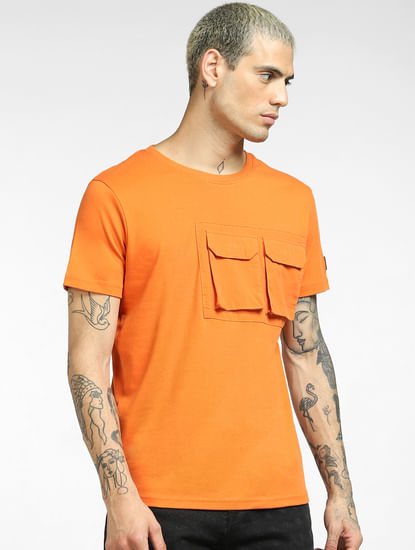 Orange Oversized Pockets T-shirt
