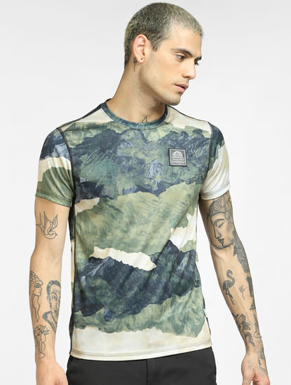 Green All Over Print Crew Neck T-shirt