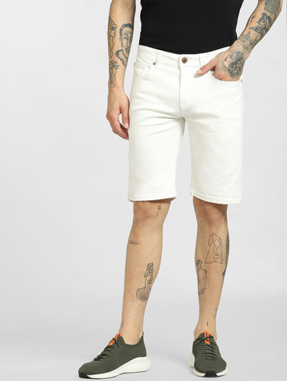 White Low Rise Yard Dyed Denim Shorts