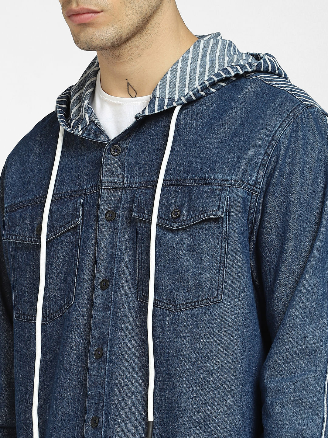 Supreme Eat the Rich Denim Hooded Shirt FW14 Size Medium Blue Light Jean  Jacket | eBay