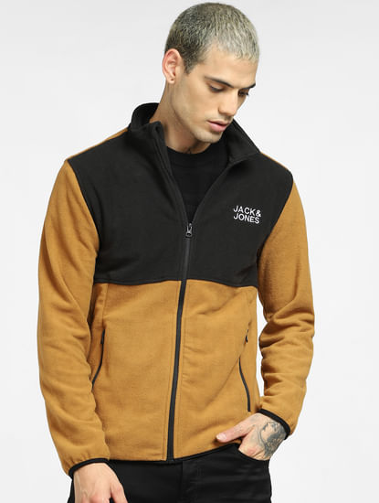 Brown Colourblocked Fleece Jacket