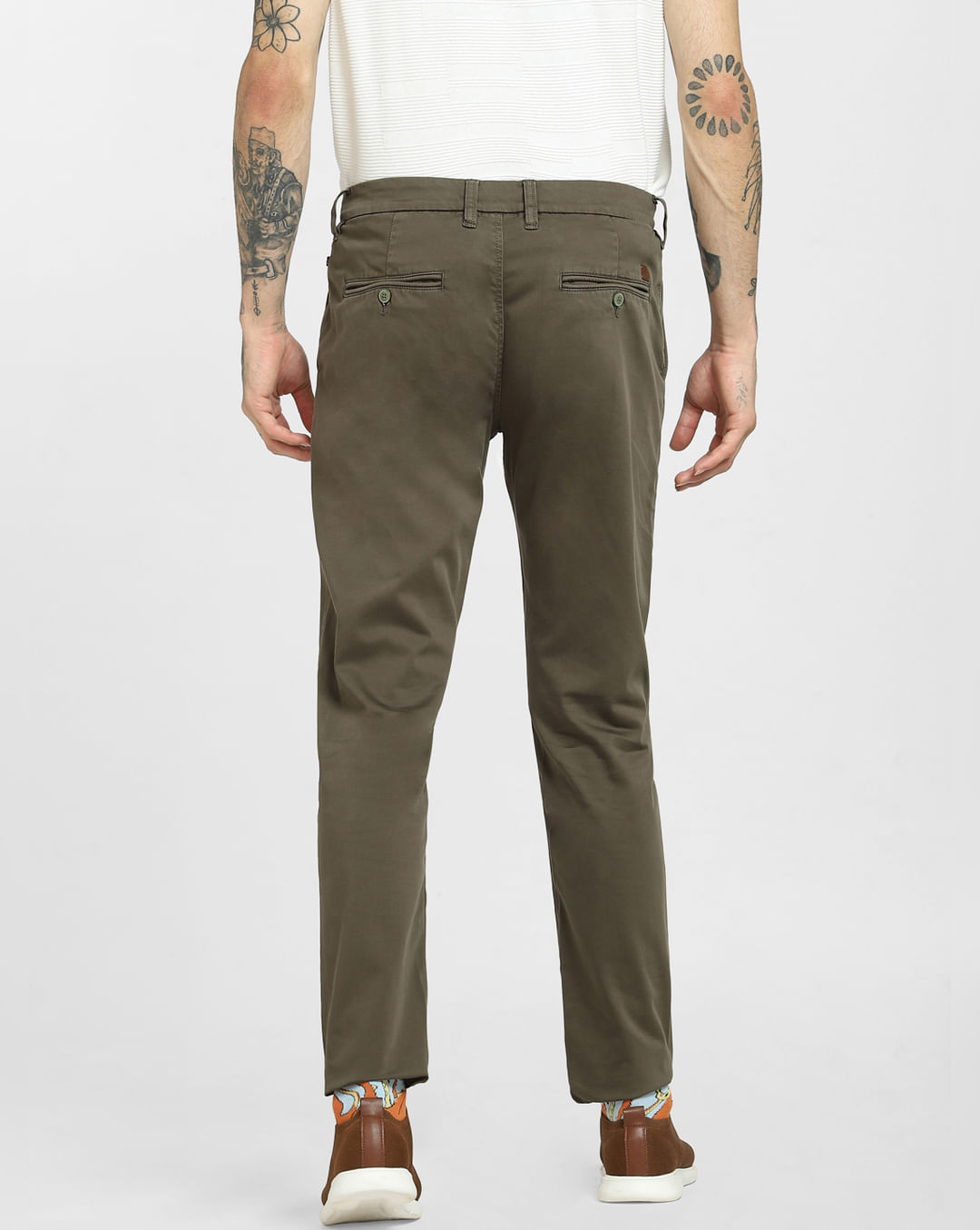 Buy Men Green Mid Rise Chinos Online In India