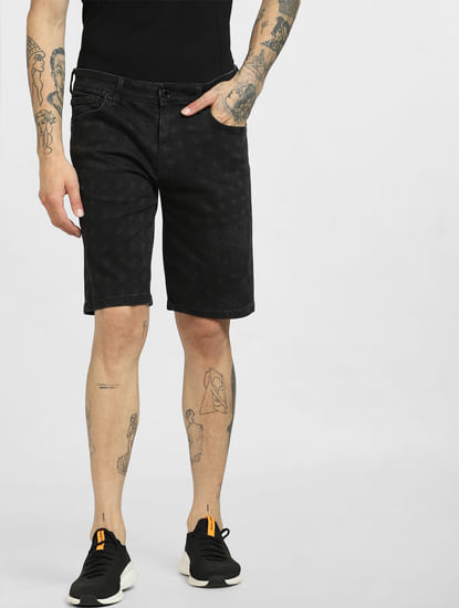 Black Low Rise Denim Shorts
