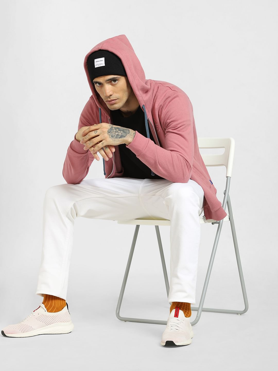 Mens pink zip up hoodie on sale