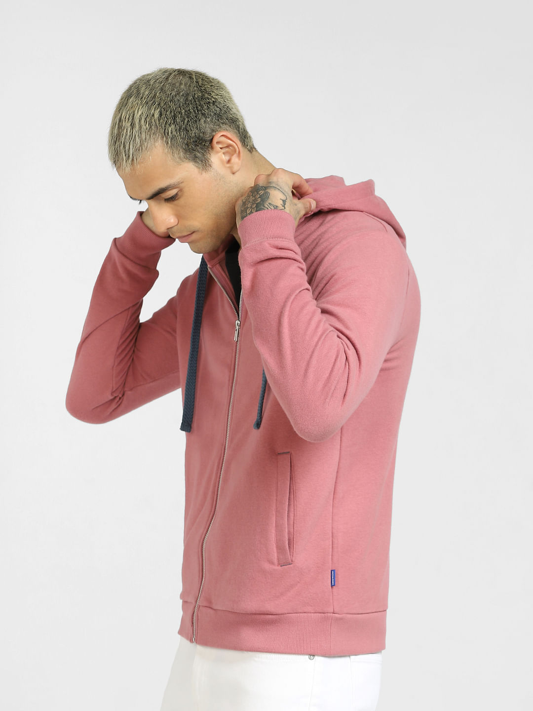 Pink zip hoodie outlet men's