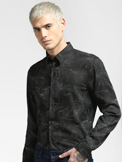 Black Floral Print Full Sleeves Shirt