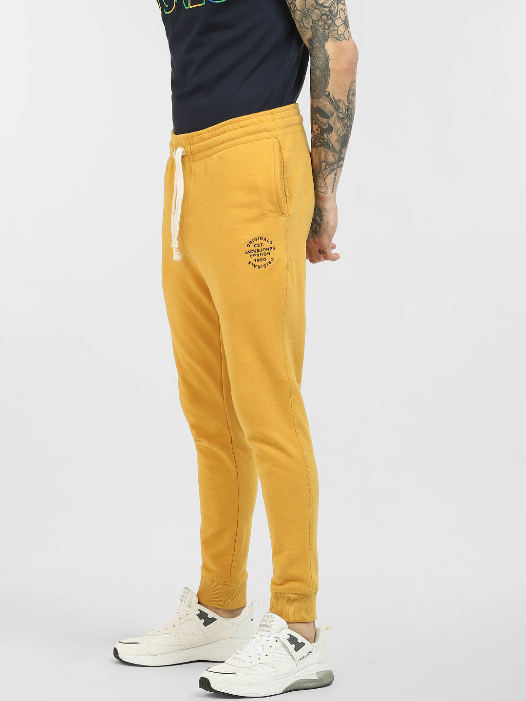 Yellow hot sale joggers men