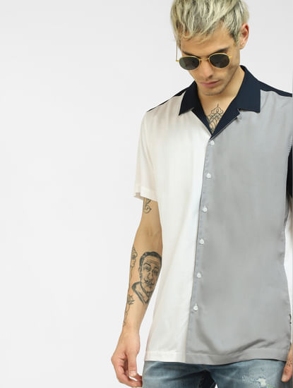 White Colourblocked Full Sleeves Shirt