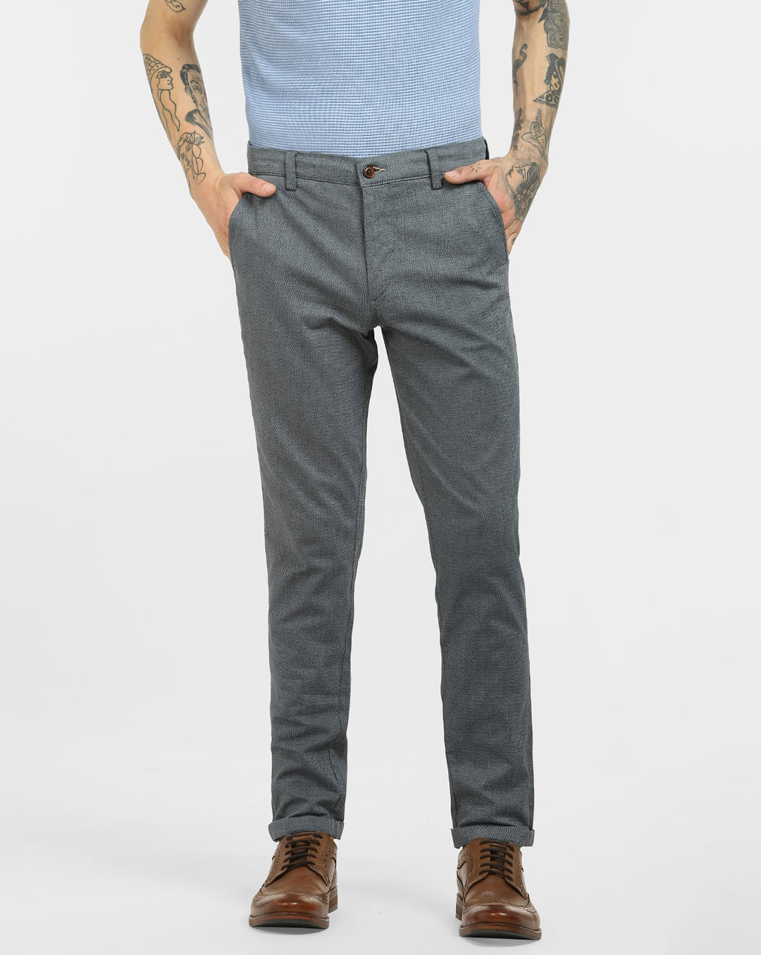 Grey Mid Rise Tapered Pants