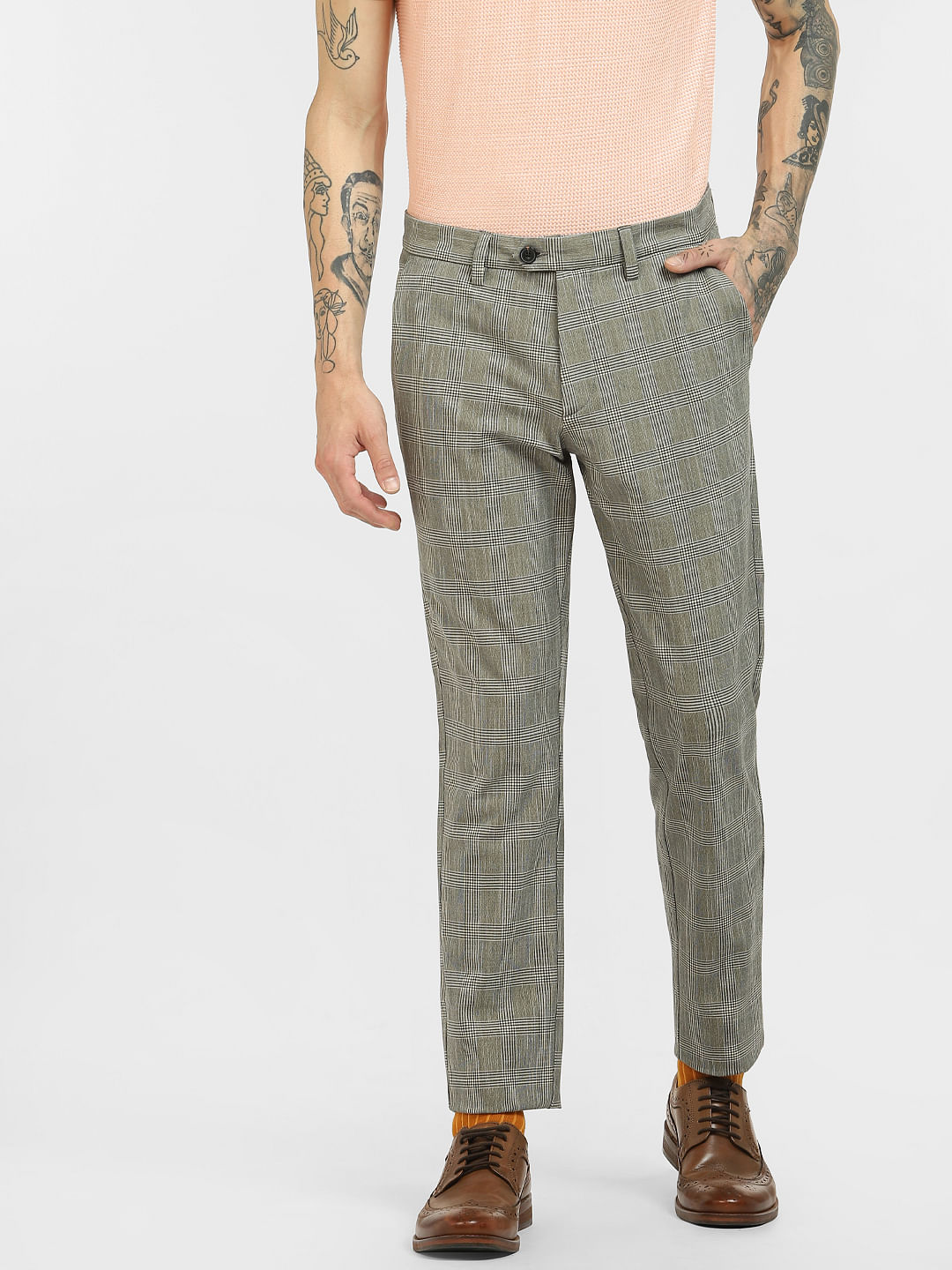 Amazonin Grey Check Pants For Men