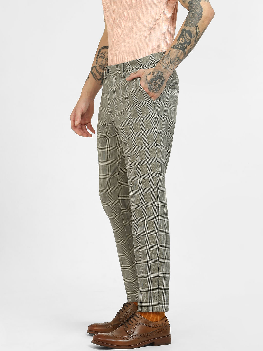 Dark Green Check Trousers - Selling Fast at Pantaloons.com