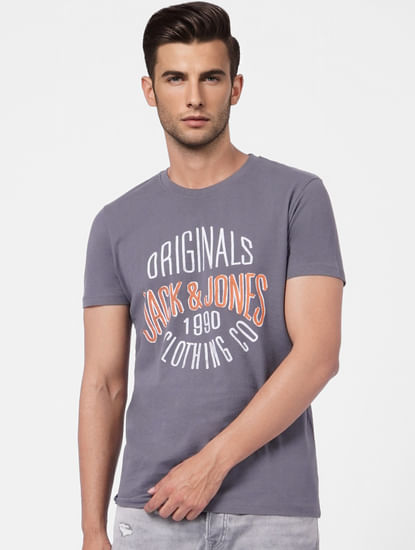 Grey Graphic Print Crew Neck T-shirt