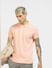 Peach Textured Knit Polo Neck T-shirt_394597+1