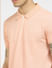 Peach Textured Knit Polo Neck T-shirt_394597+5