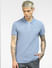 Blue Textured Knit Polo Neck T-shirt