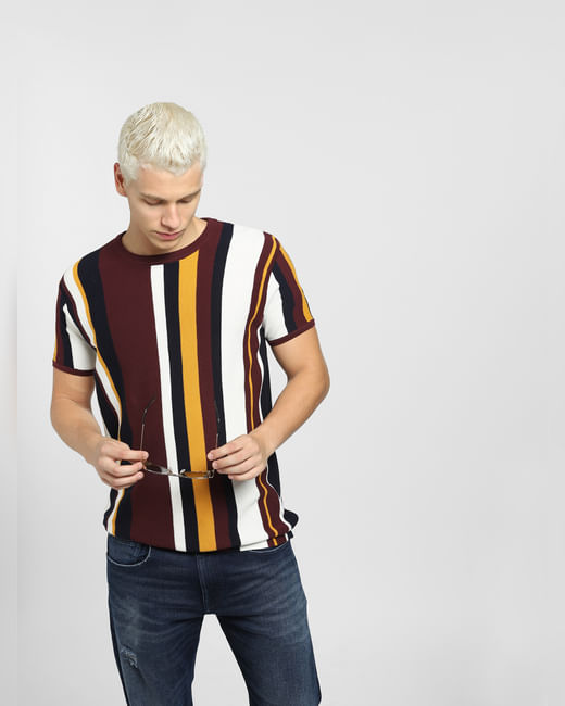 Maroon Colourblocked Knit T-shirt