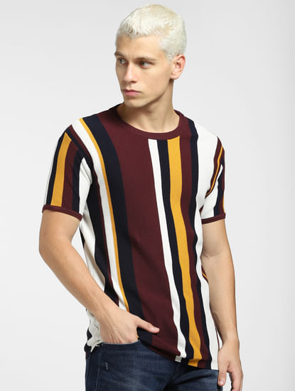 Maroon Colourblocked Knit T-shirt