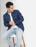 Navy Blue Quilted Bomber Jacket_402816+1