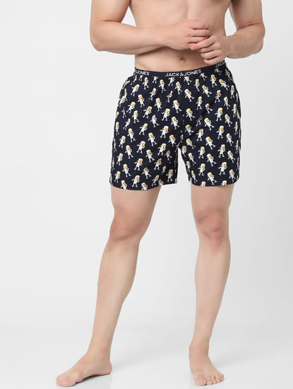 Navy Blue Graphic Print Boxers