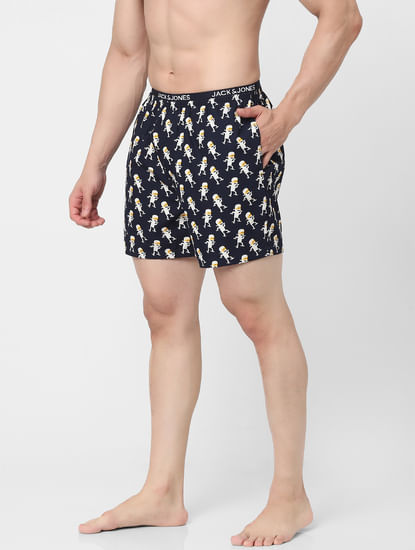 Navy Blue Graphic Print Boxers