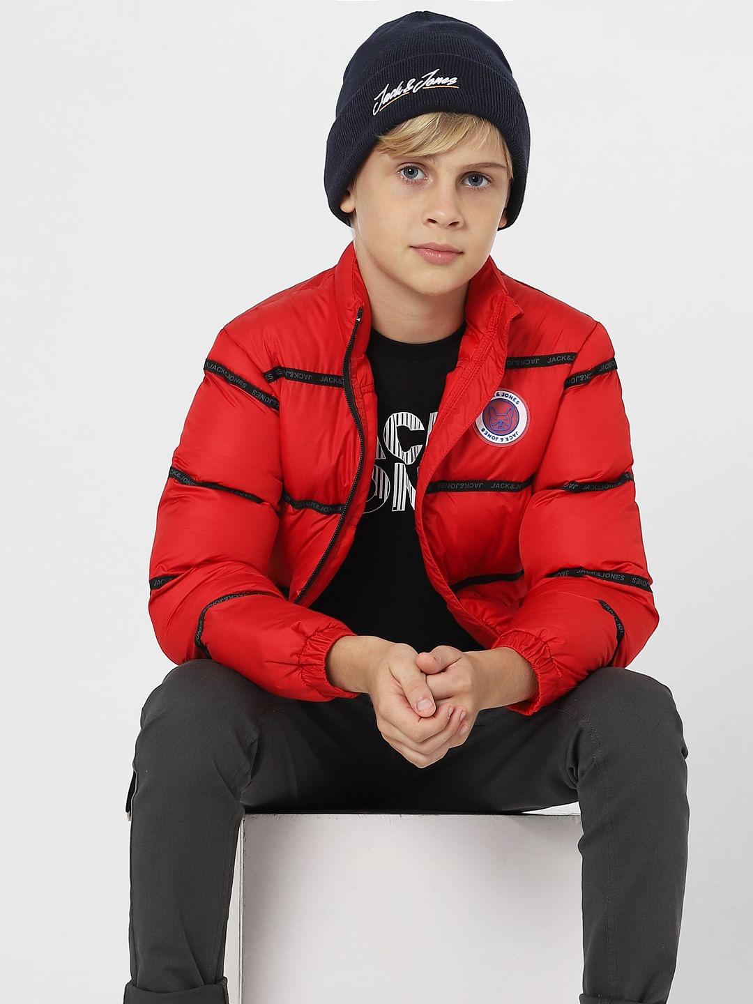 Jack and jones red puffer outlet jacket