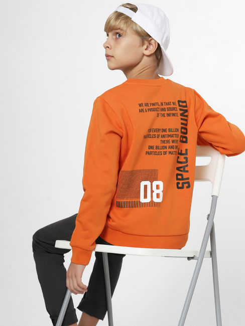 Boys Orange Text Print Sweatshirt