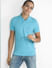 Blue Logo Print Polo Neck T-shirt_407022+1