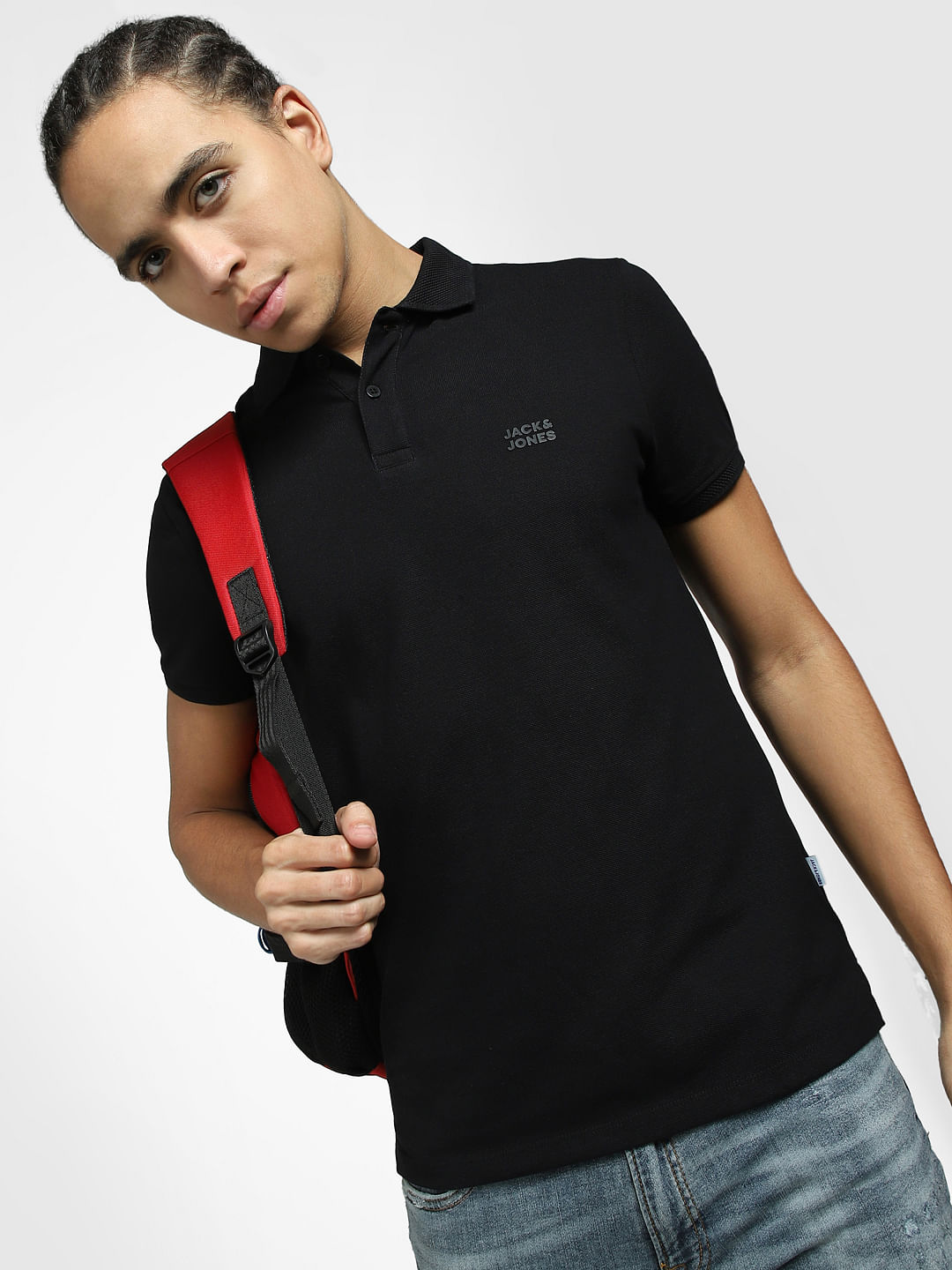 Black short sleeve polo neck outlet top