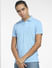 Light Blue Logo Print Polo Neck T-shirt_407025+2