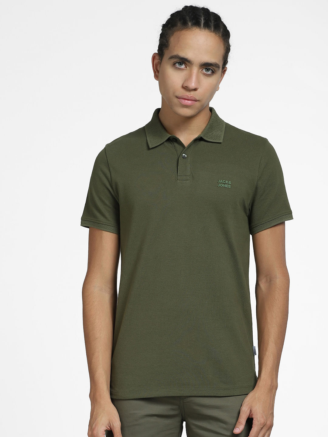 Green Logo Print Polo Neck T-shirt|237178507