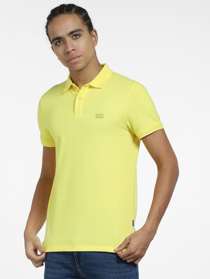 Yellow Logo Print Polo Neck T-shirt