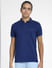 Dark Blue Logo Print Polo Neck T-shirt_407031+2