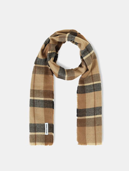 Brown Check Woven Scarf