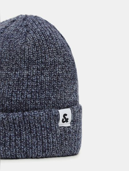 Blue Twisted Knit Short Beanie