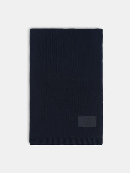 Navy Blue Knit Logo Scarf