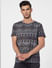 Grey Aztec Print Crew Neck T-shirt_389456+2