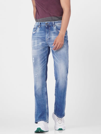 Blue Low Rise Torn Bootcut Jeans