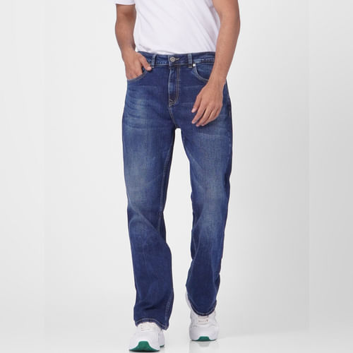 JACK&JONES Blue Low Rise Washed Bootcut Jeans