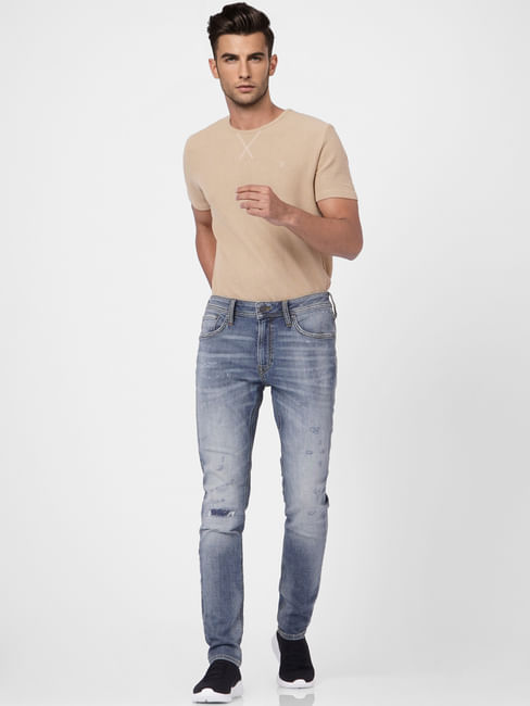 Blue Low Rise Liam Skinny Torn Jeans