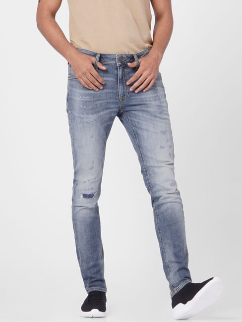 Blue Low Rise Liam Skinny Torn Jeans