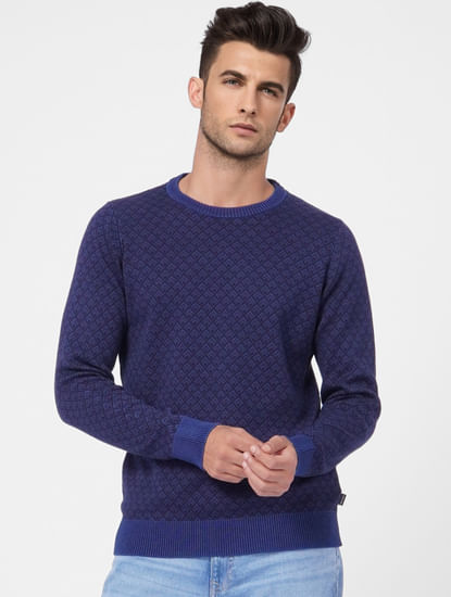 Blue Printed Knit Pullover