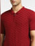 Red Textured Knitted Polo_397047+5