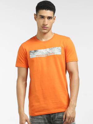 Buy Orange Graphic Print Crew Neck T-shirt for Men