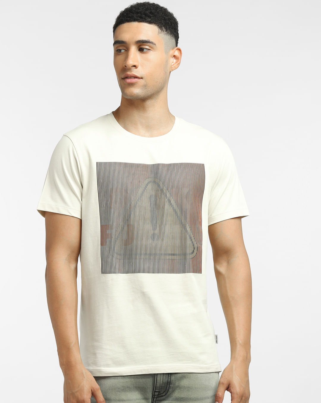 Buy Beige Graphic Print Crew Neck T-shirt for Men