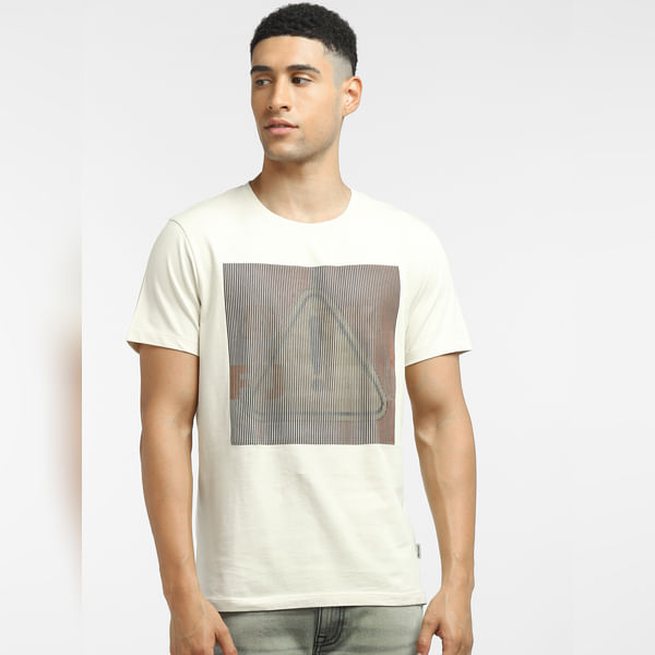 

BESTSELLER CLOTHING Beige Graphic Print Crew Neck T-shirt