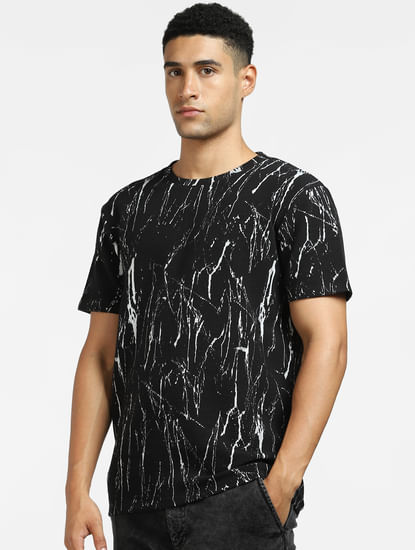Black Abstract Print Crew Neck T-shirt