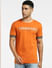 Orange Text Print Crew Neck T-shirt_397064+2